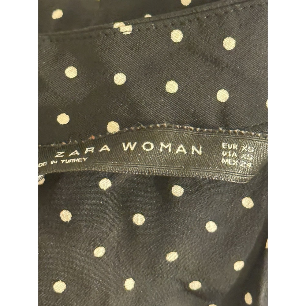 Zara Midi Dress Size X-Small in Black White Polka Dots High Neck Ruffle Sleeves - Picture 2 of 9